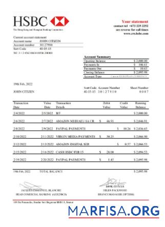 Realistic Brunei HSBC bank statement excel example